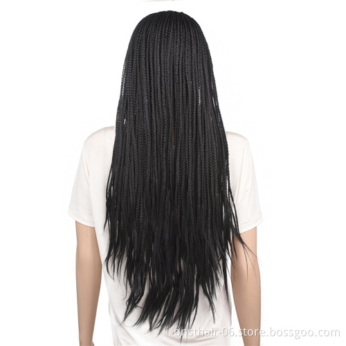 Wholesale Side Part Handmade Braided Box Braids Wig Front Wigs for African Women Cosplay Lace Wig Black Hair Synthetic Lace Long